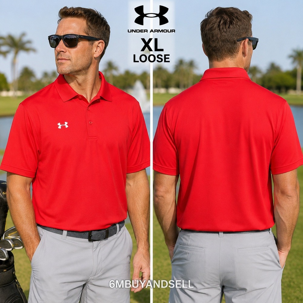 Under Armour Mens HeatGear Loose Fit Polo Shirt Red Short Sleeve XL 1233723